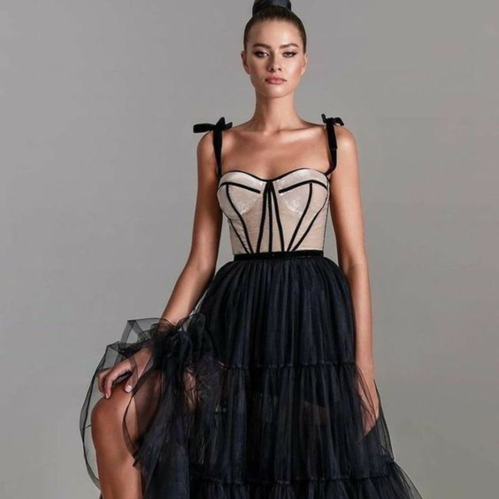 Milla Dress - Tulle Velvet Corset Puffy Midi length dress / evening gown